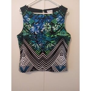 Bisou Bisou Michele Bohbot Womens XL Tropical Floral Geometric Sleeveless Top